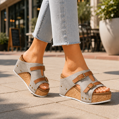 Elara Leather Cork Platform Sandals