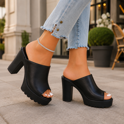 Elara Leather Platform Heels
