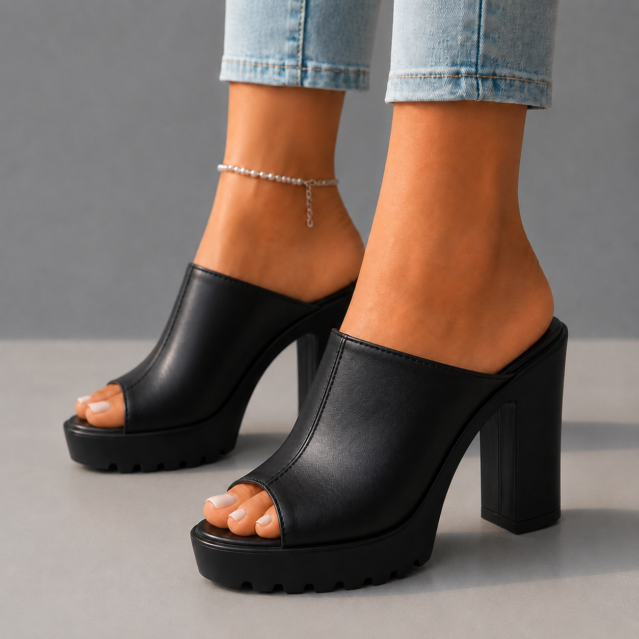 Elara Leather Platform Heels