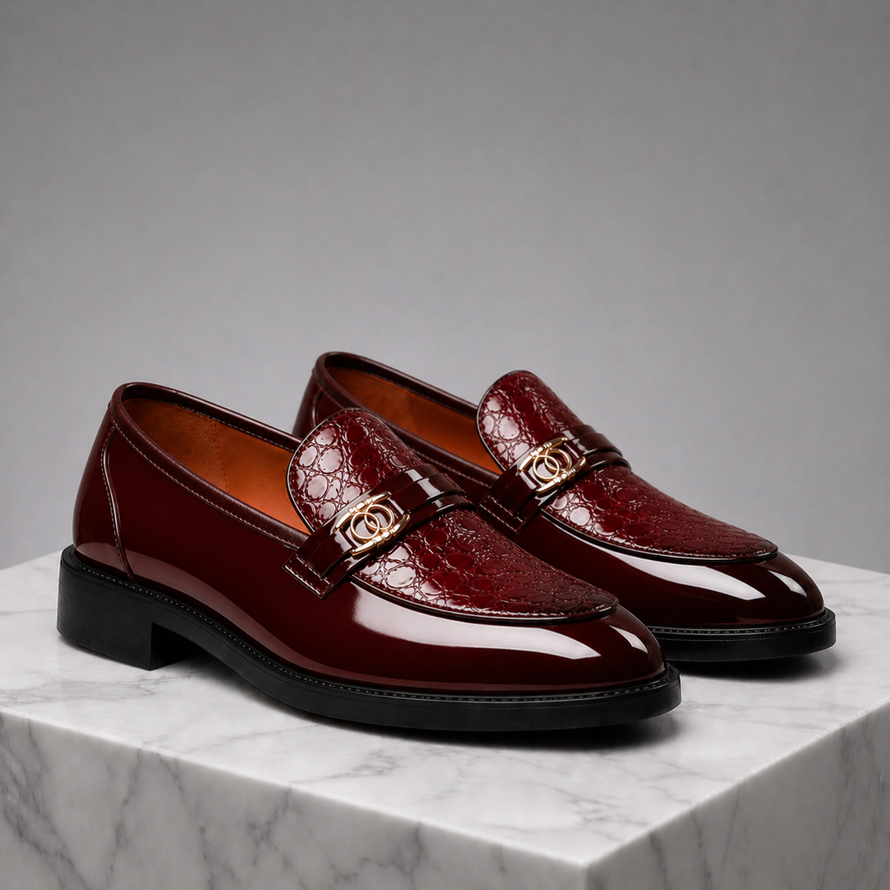 Vareno Leather Croc Loafers