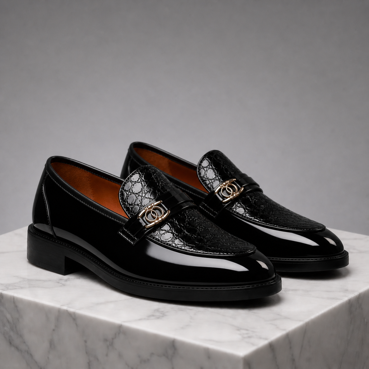 Vareno Leather Croc Loafers