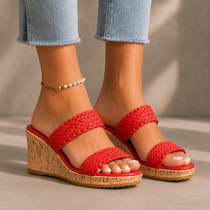 Alessia Leather Cork Wedges