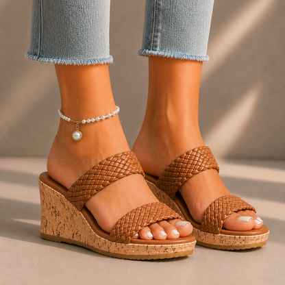 Alessia Leather Cork Wedges