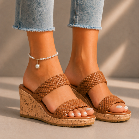 Alessia Leather Cork Wedges