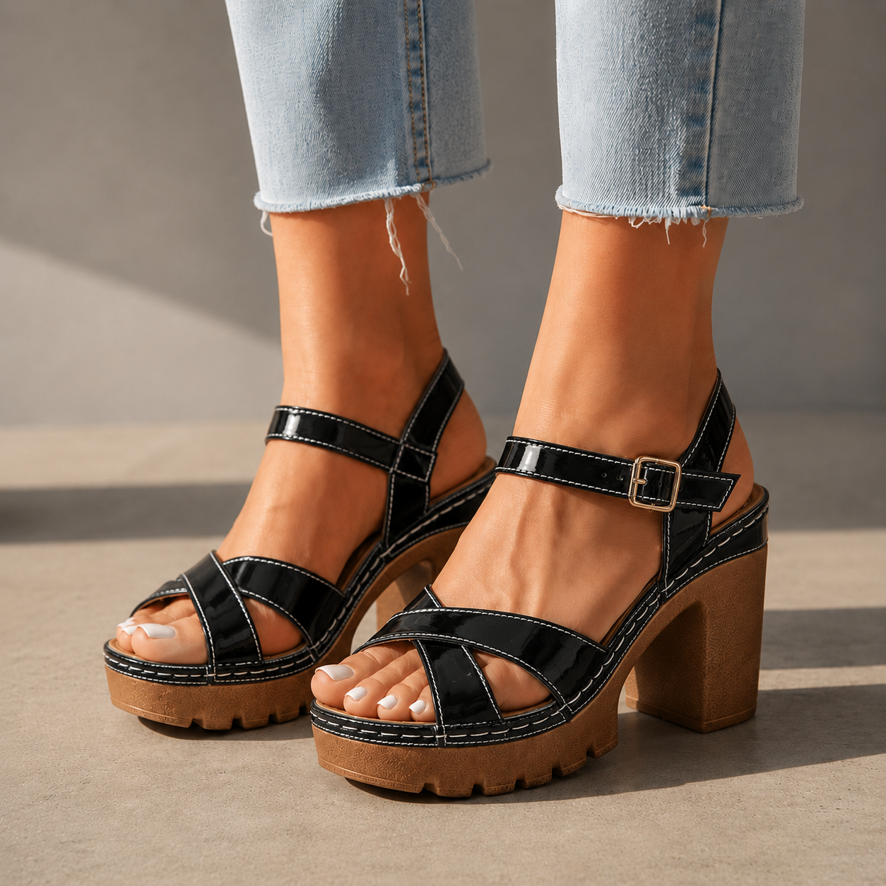 Loreta Leather Platform Heels