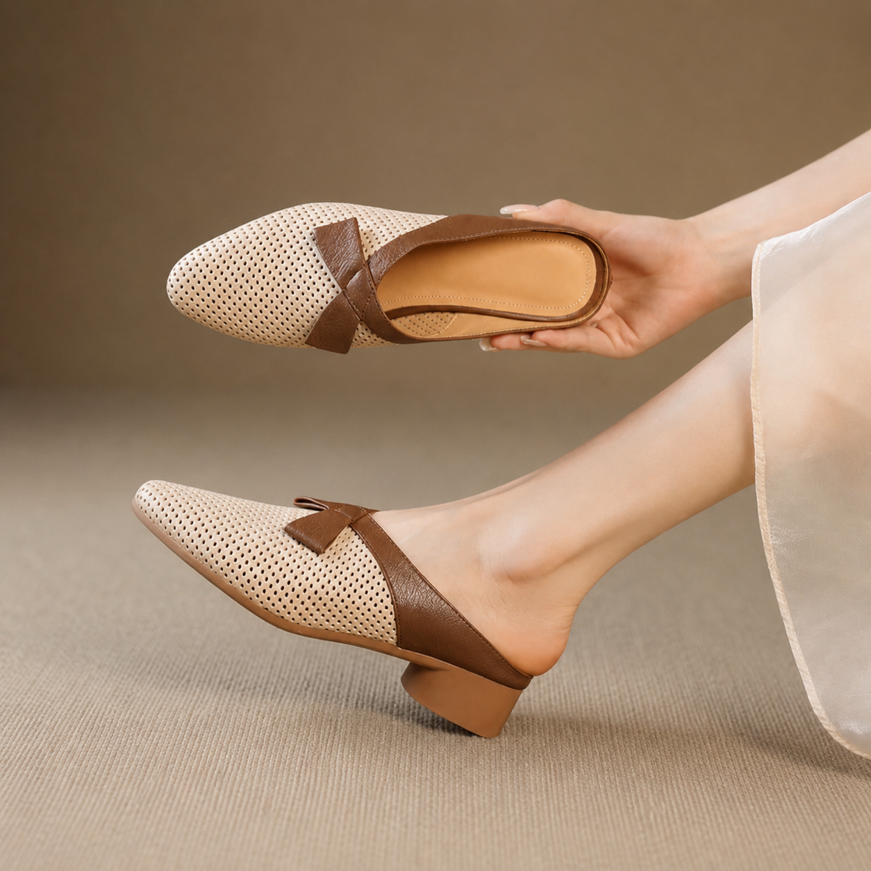 Aurelia Leather Perforated Mules
