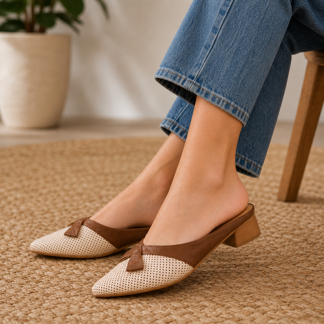 Aurelia Leather Perforated Mules