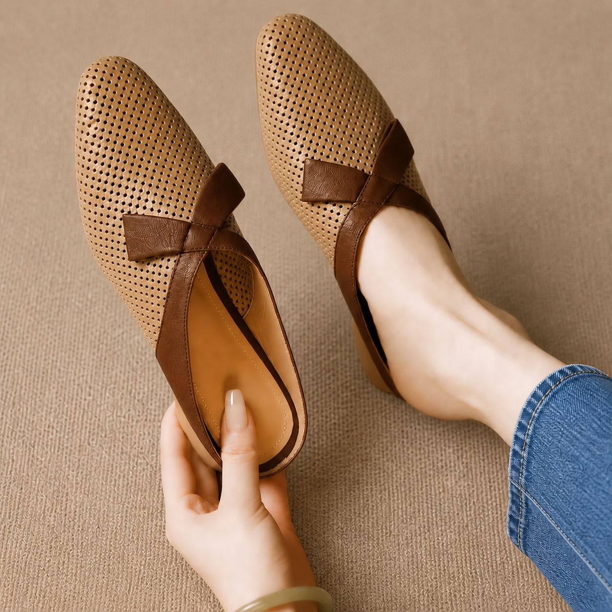 Aurelia Leather Perforated Mules