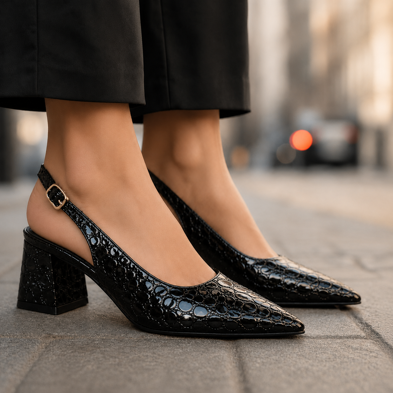 Rosalie Leather Croc Heels
