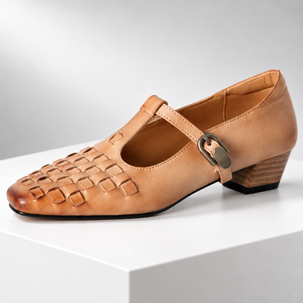 Serena Genuine Leather Woven Heels