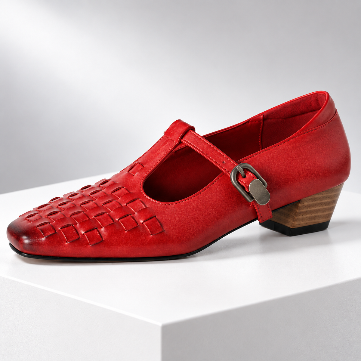 Serena Genuine Leather Woven Heels