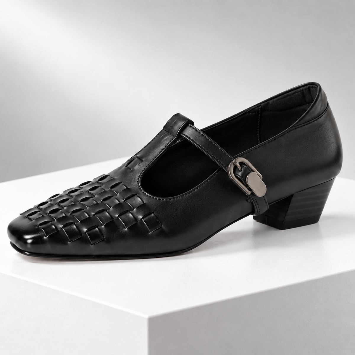 Serena Genuine Leather Woven Heels