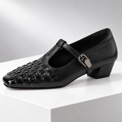 Serena Genuine Leather Woven Heels