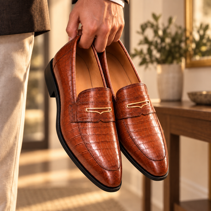 Alton Leather Croc Loafers