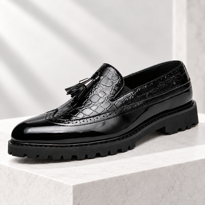 Calder Leather Croc Tassel Loafers