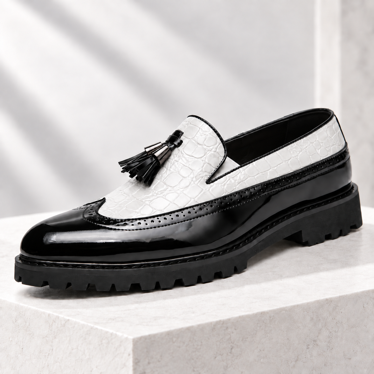 Calder Leather Croc Tassel Loafers