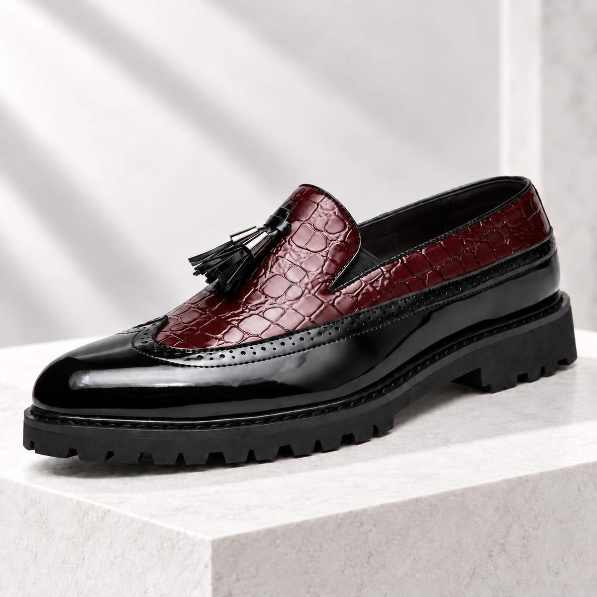 Calder Leather Croc Tassel Loafers