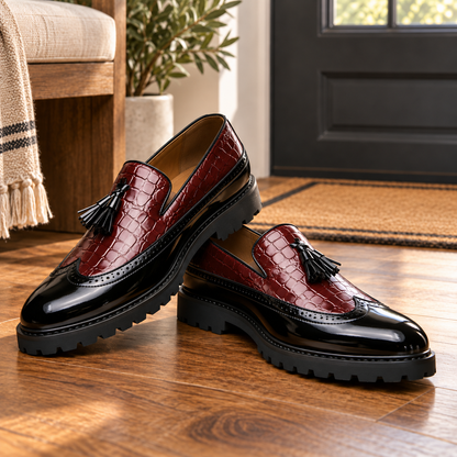 Calder Leather Croc Tassel Loafers