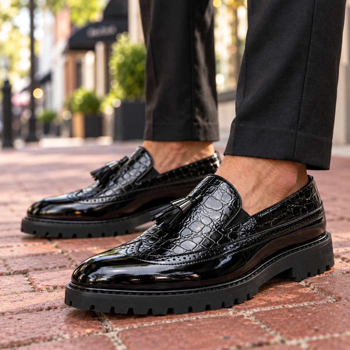 Calder Leather Croc Tassel Loafers