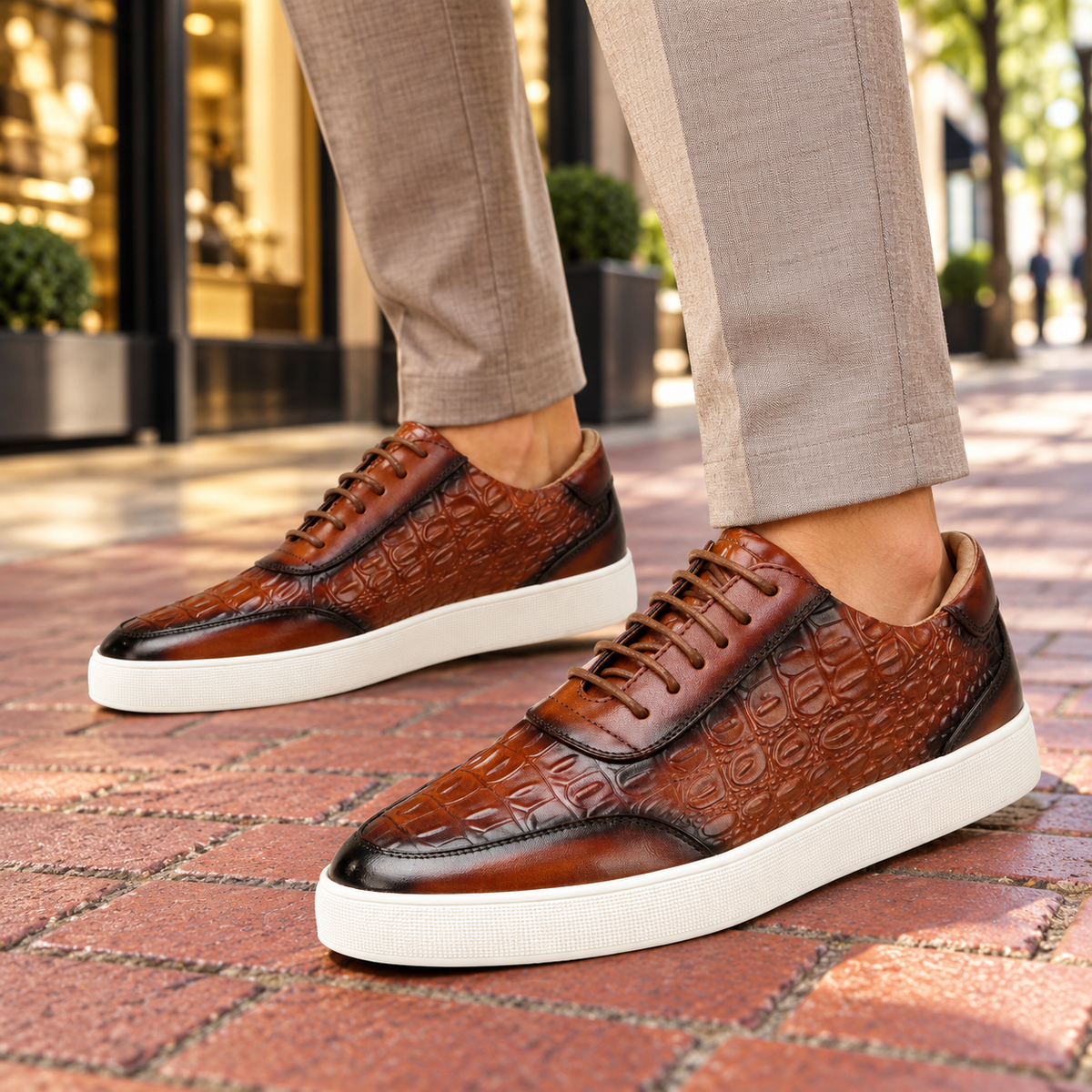 Alton Genuine Leather Embossed Sneakers
