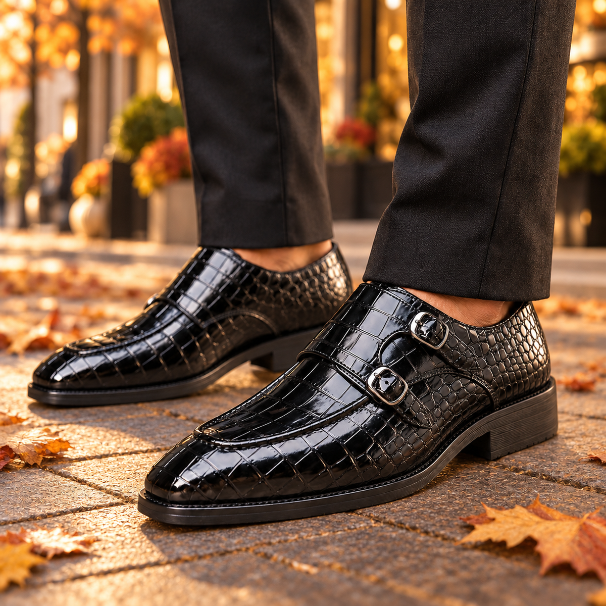 Calder Leather Croc Loafers