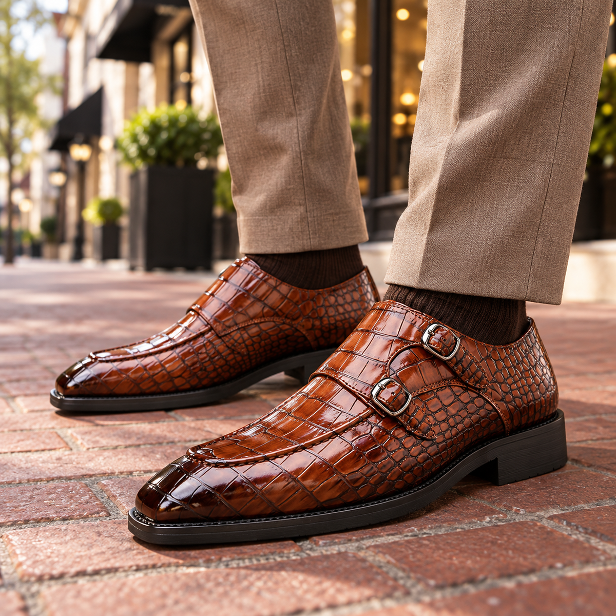 Calder Leather Croc Loafers
