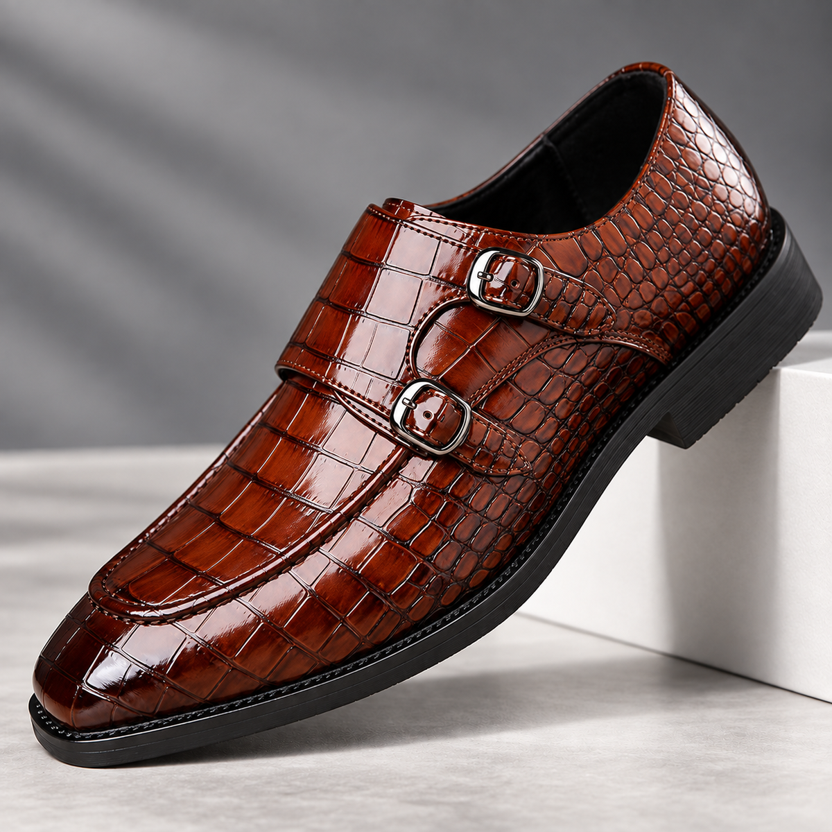 Calder Leather Croc Loafers