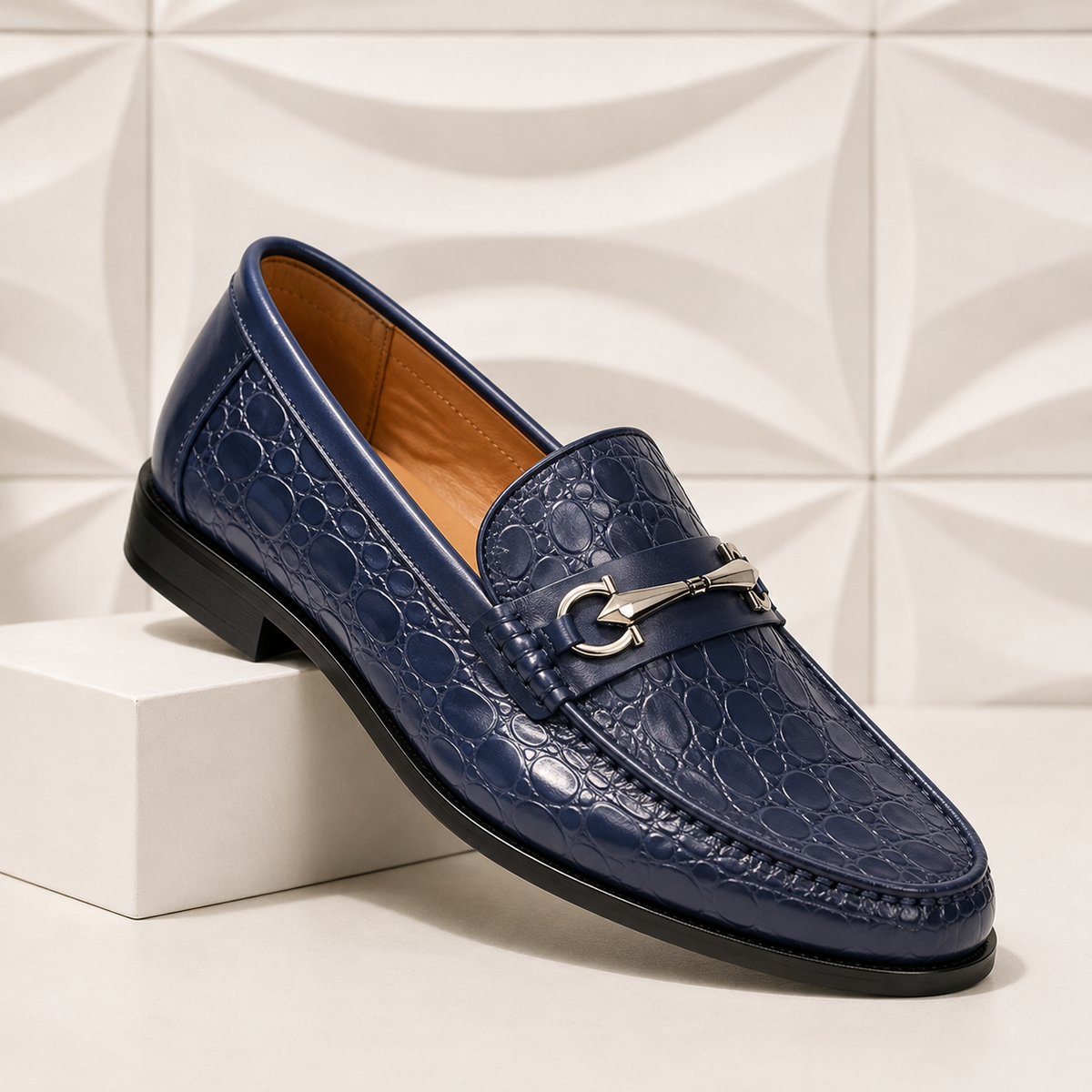 Alton Genuine Leather Croc Loafers