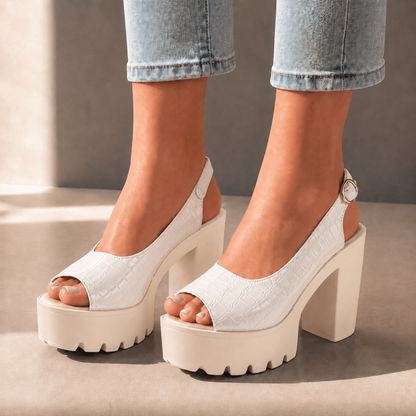 Elise Leather Croc Slingback Heels