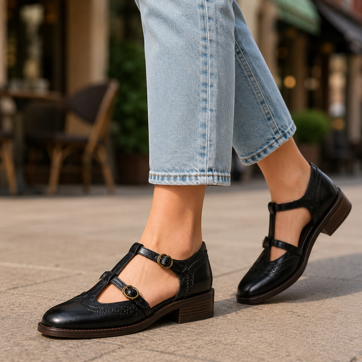 Alessia Leather T-Strap Heels