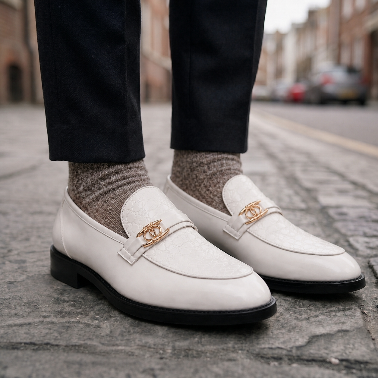 Vareno Leather Croc Loafers