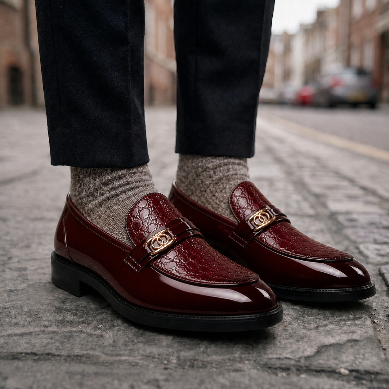 Vareno Leather Croc Loafers