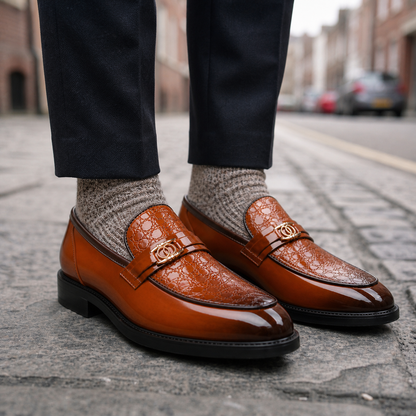 Vareno Leather Croc Loafers