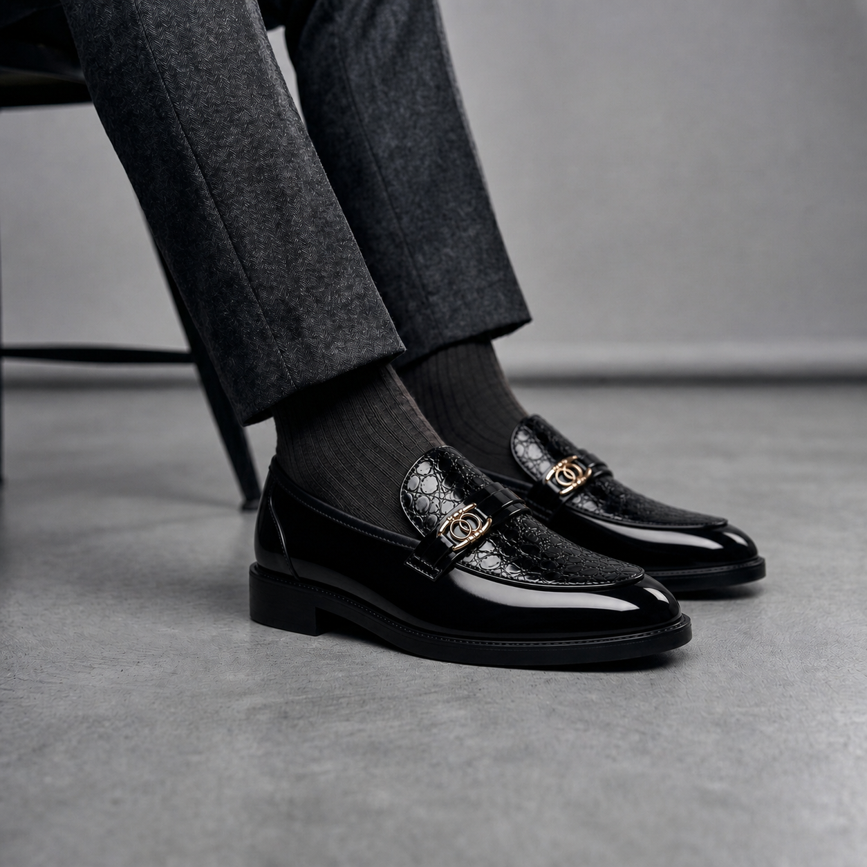 Vareno Leather Croc Loafers