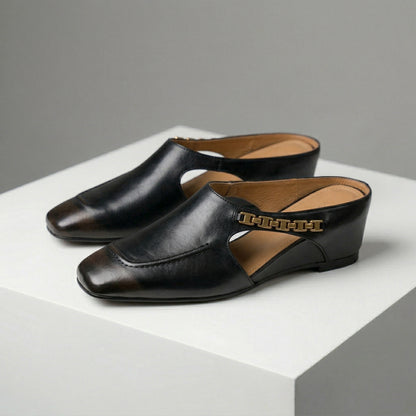 Lucia Leather Wedge Mules