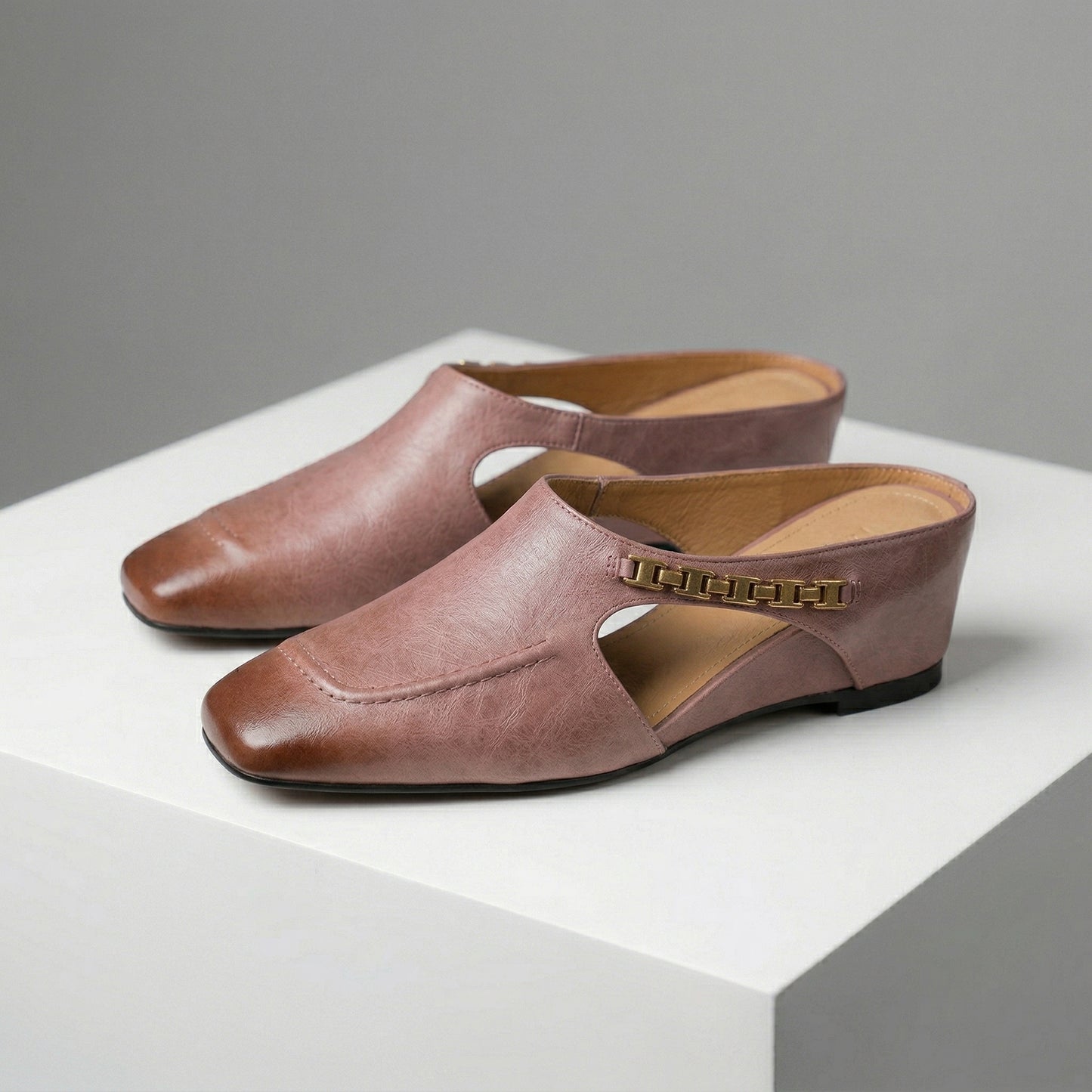 Lucia Leather Wedge Mules
