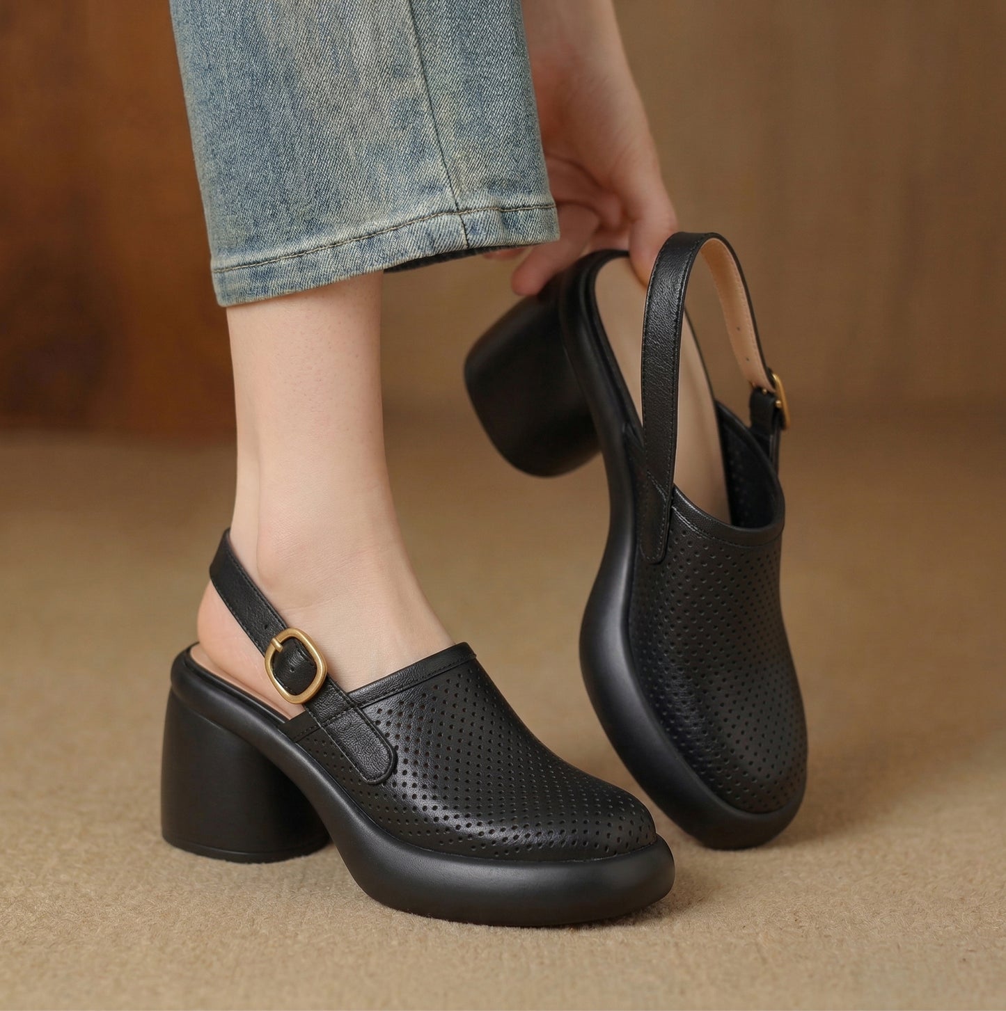 Lucia Leather Clog Heels