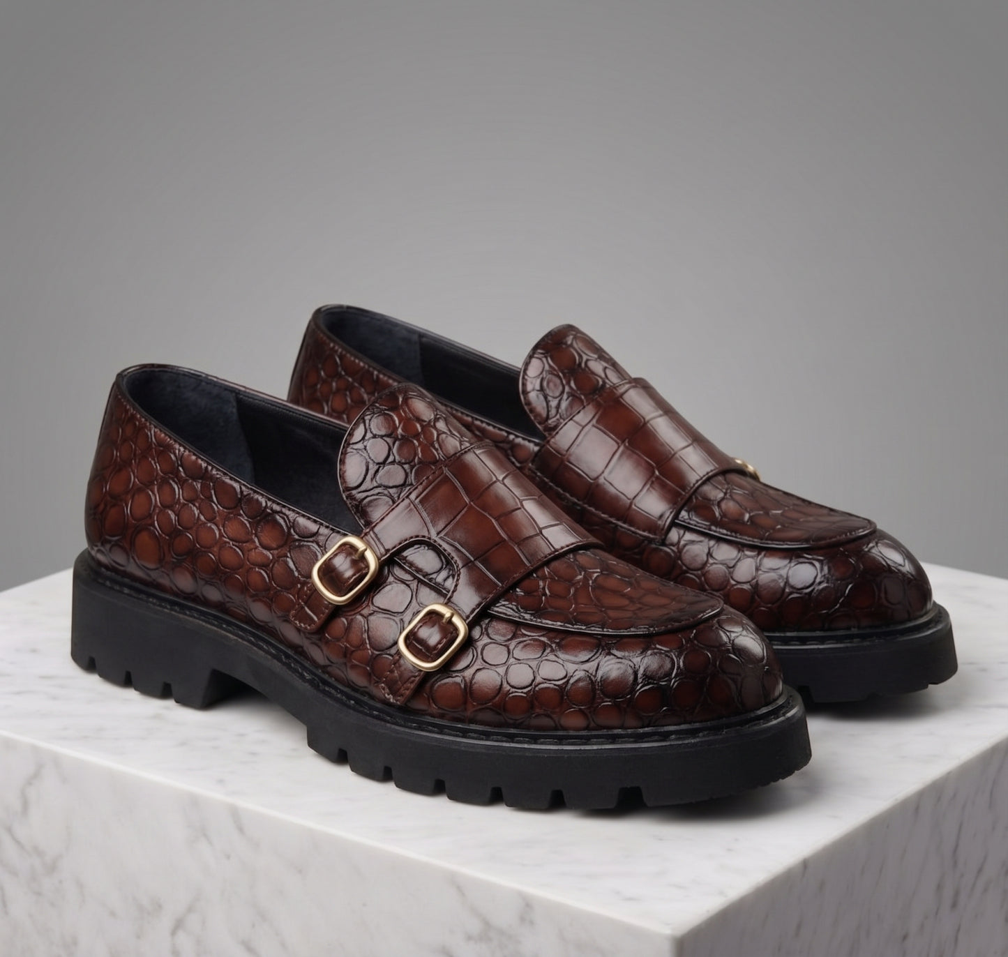 Moretti Leather Croc Loafers