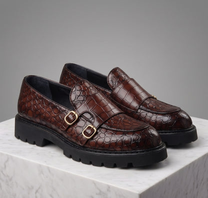 Moretti Leather Croc Loafers