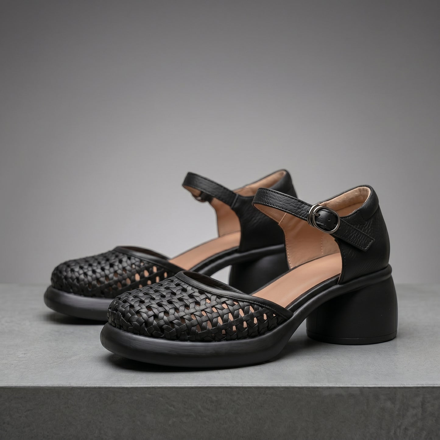 Elara Leather Woven Heels