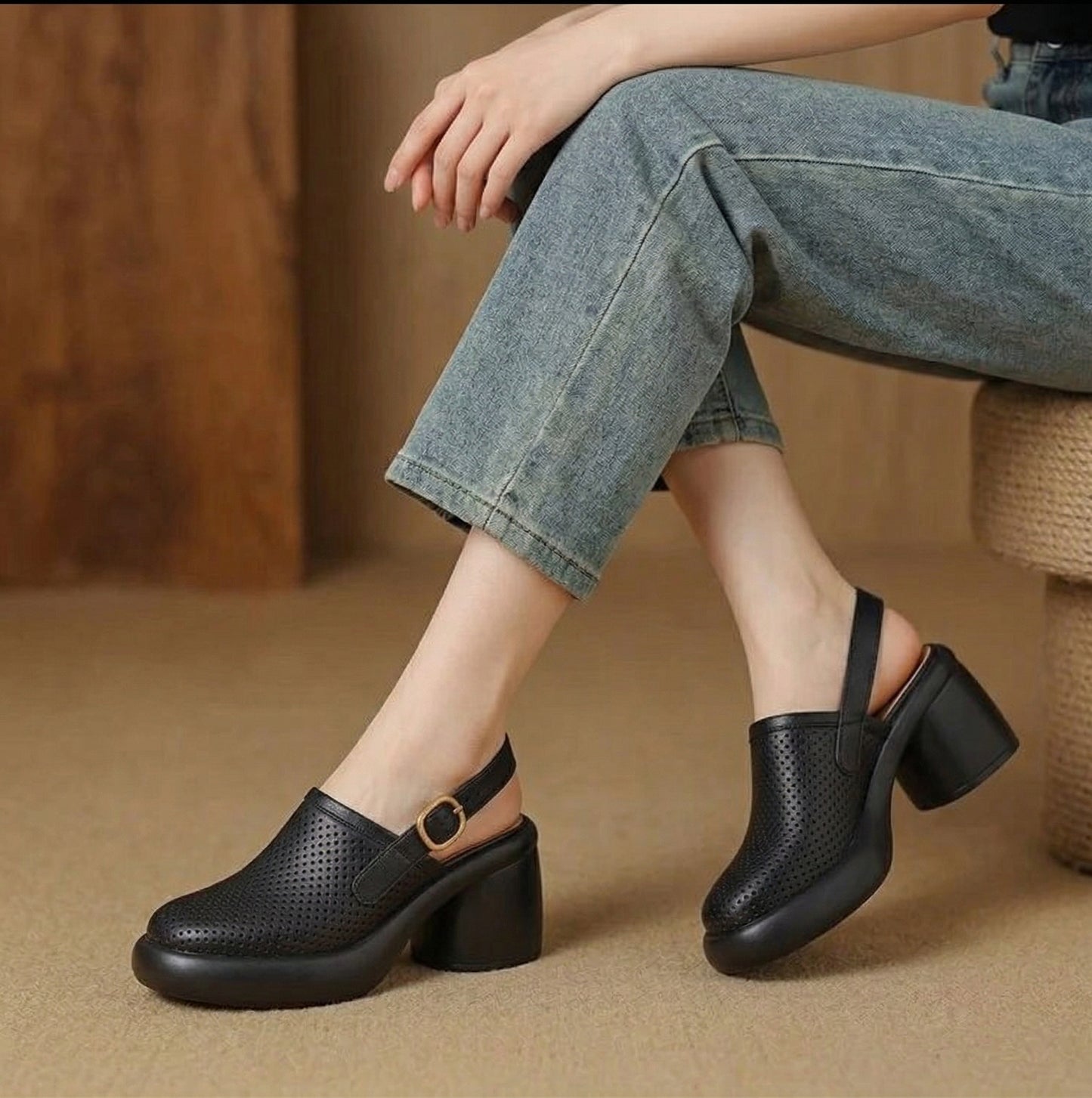 Lucia Leather Clog Heels