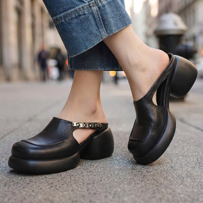 Lucia Leather Platform Mules