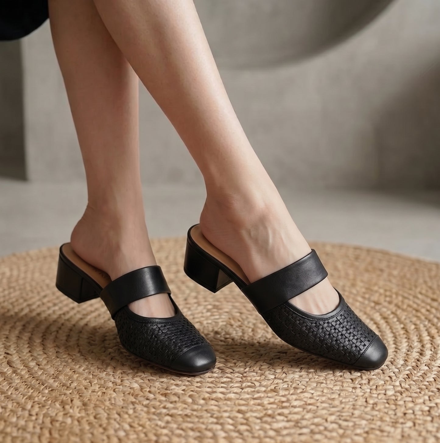 Amara Leather Woven Mules