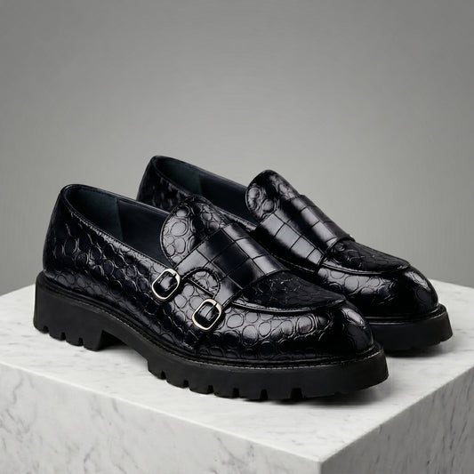 Moretti Leather Croc Loafers