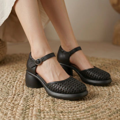 Elara Leather Woven Heels
