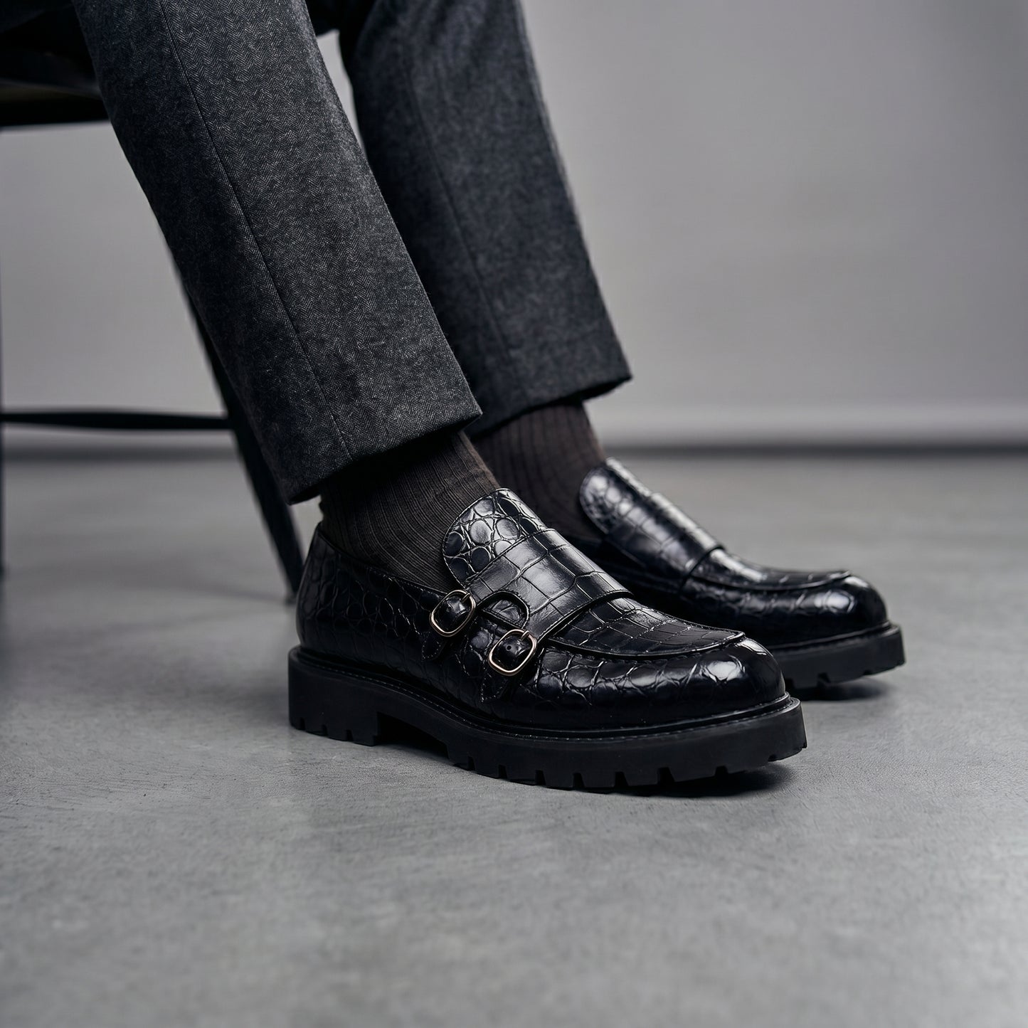 Moretti Leather Croc Loafers