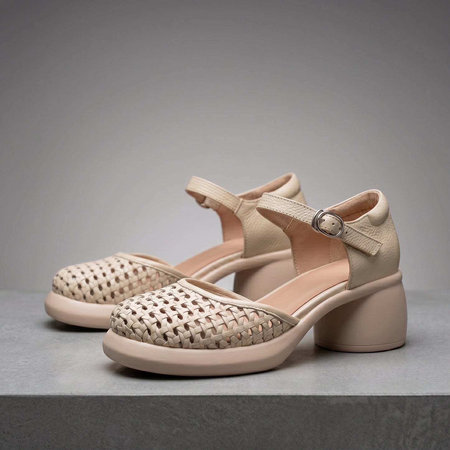 Elara Leather Woven Heels