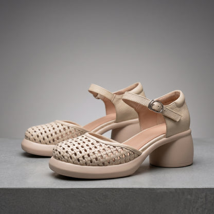 Elara Leather Woven Heels