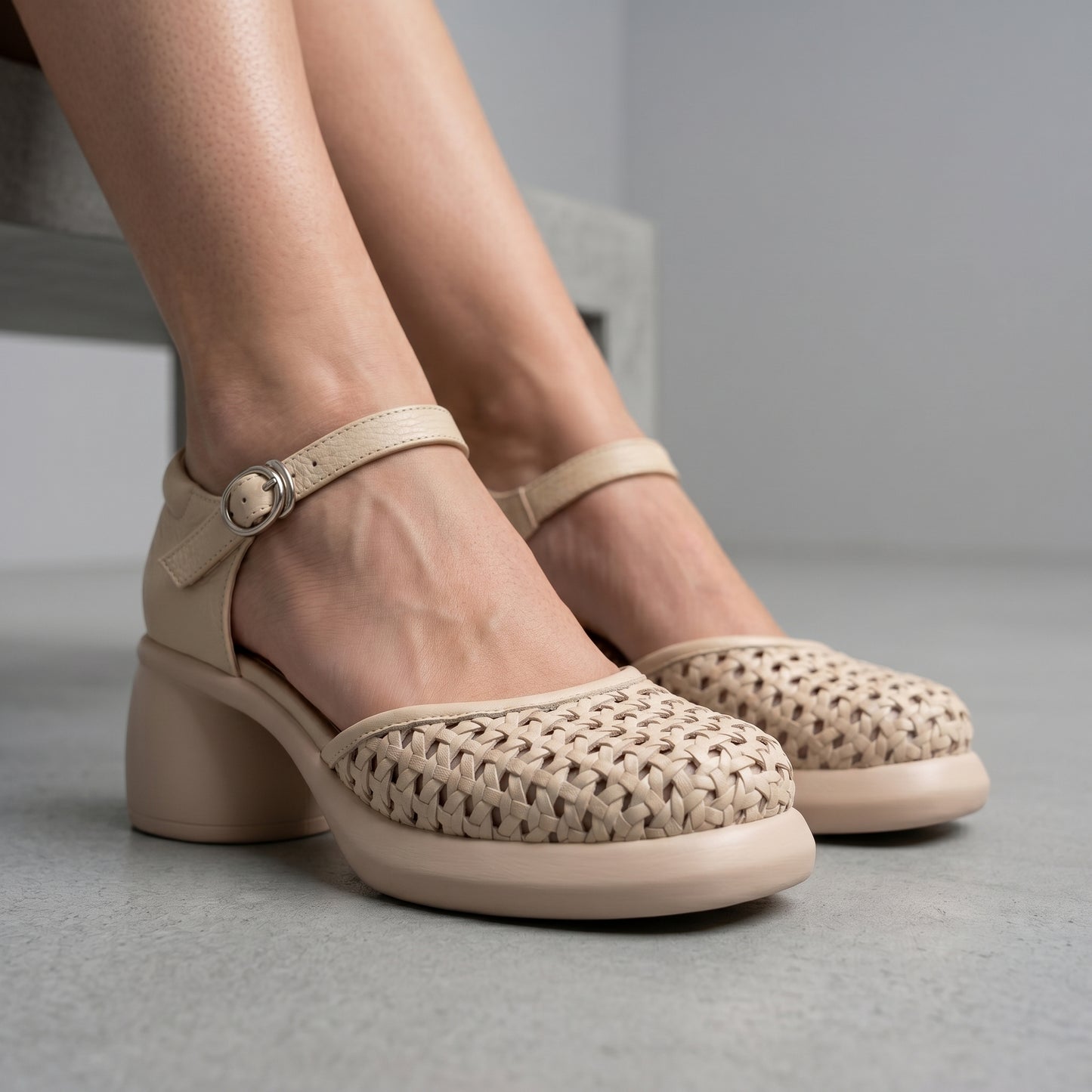 Elara Leather Woven Heels