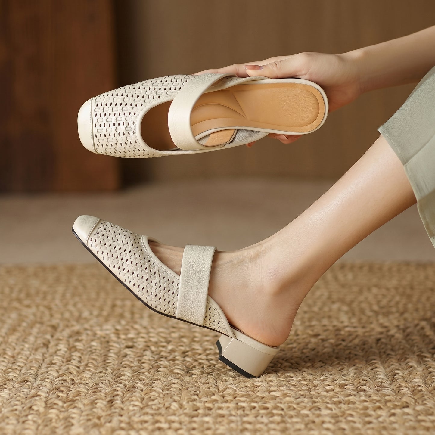 Amara Leather Woven Mules